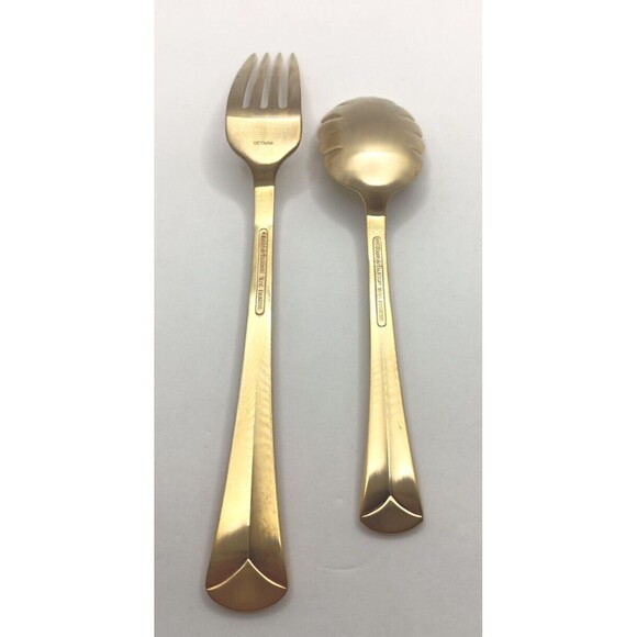 Reed & Barton Baquette Matte Gold 2 Piece Set 18/10 Stainless Vietnam Flatware - Picture 3 of 6